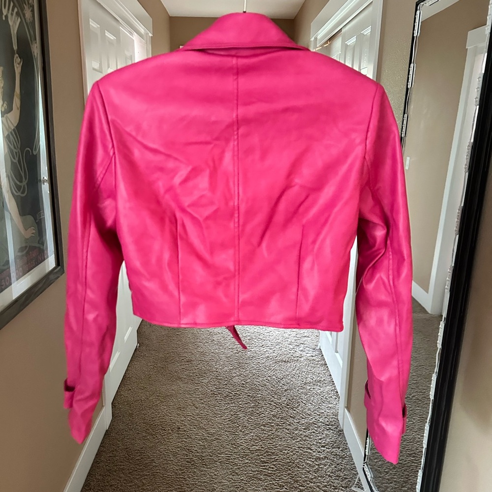 Hot Pink 7 for All Mankind cropped Faux Leather Jacket